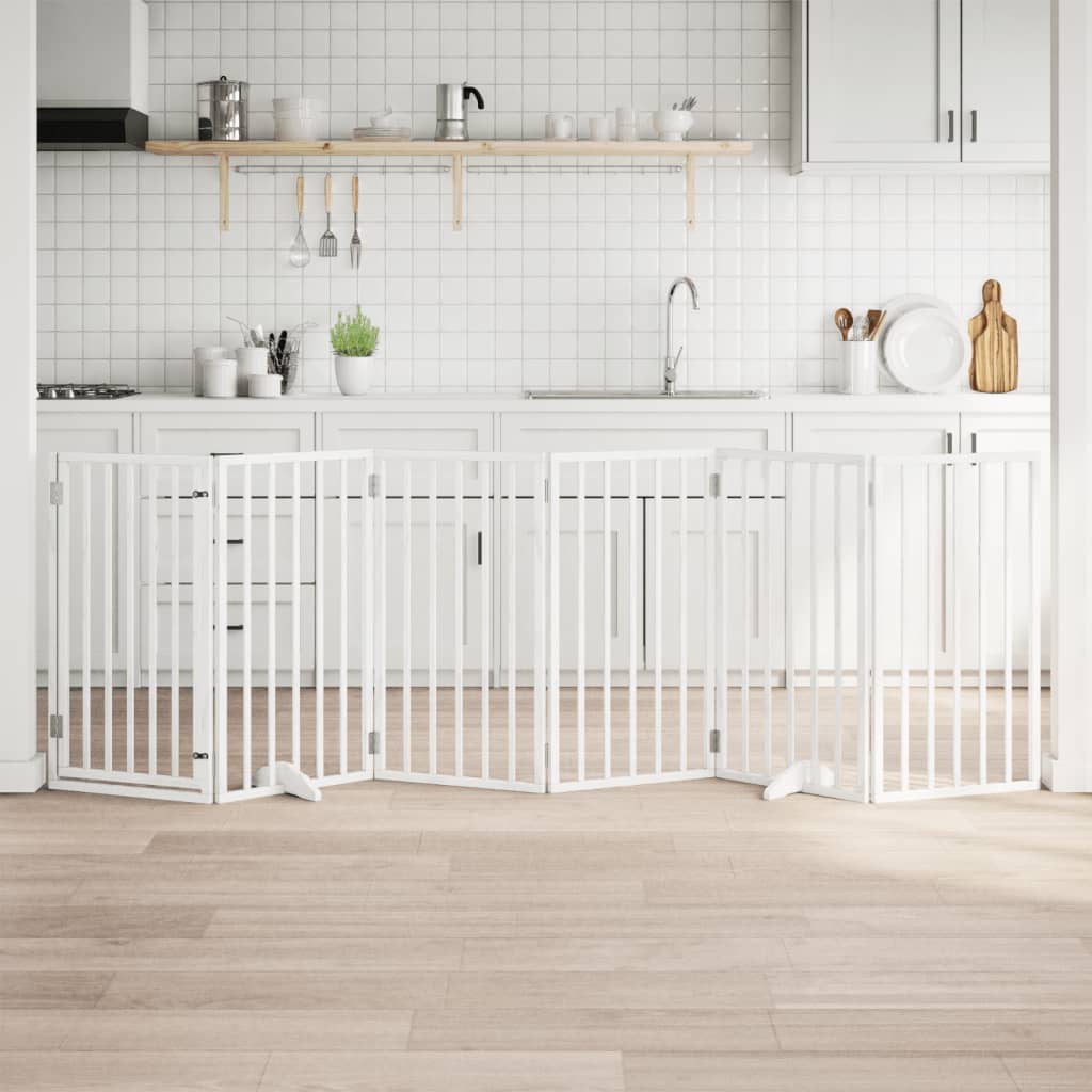 Cancelletto Per Cani Con Porta Pieghevole 6 Pannelli Bianco 300 Cm In Legno Di Pioppo