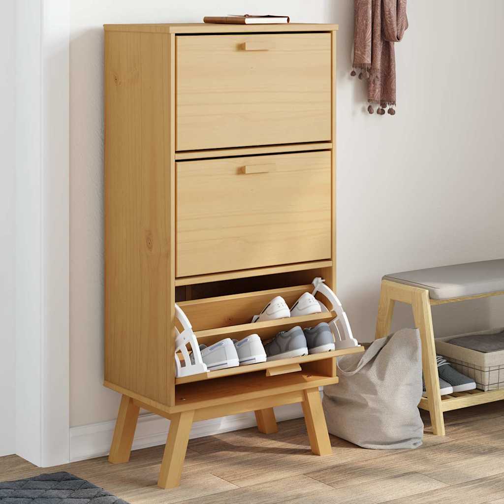 Scarpiera Olden Marrone 55x35x120 Cm In Legno Massello Di Pino