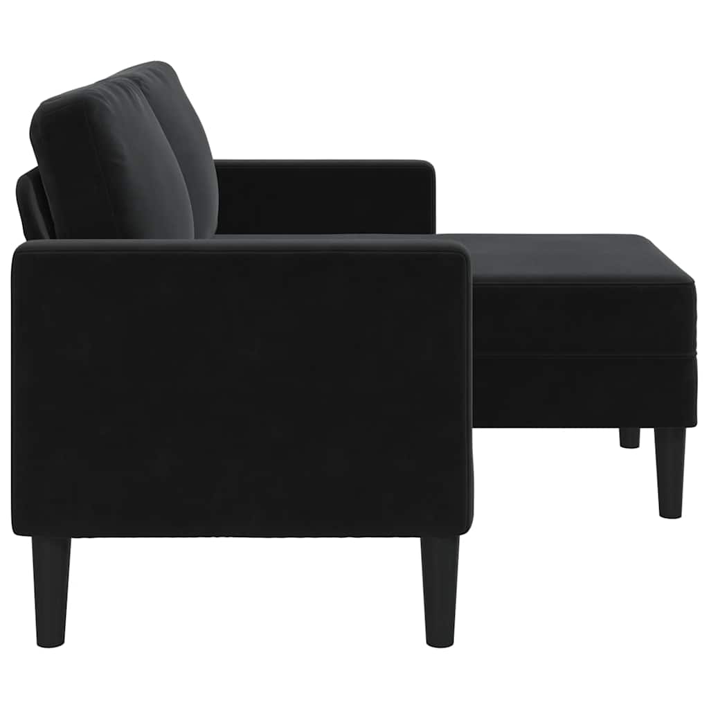 Divano A 2 Posti Con Chaise Longue A L Nero 125 Cm In Velluto - Image 4