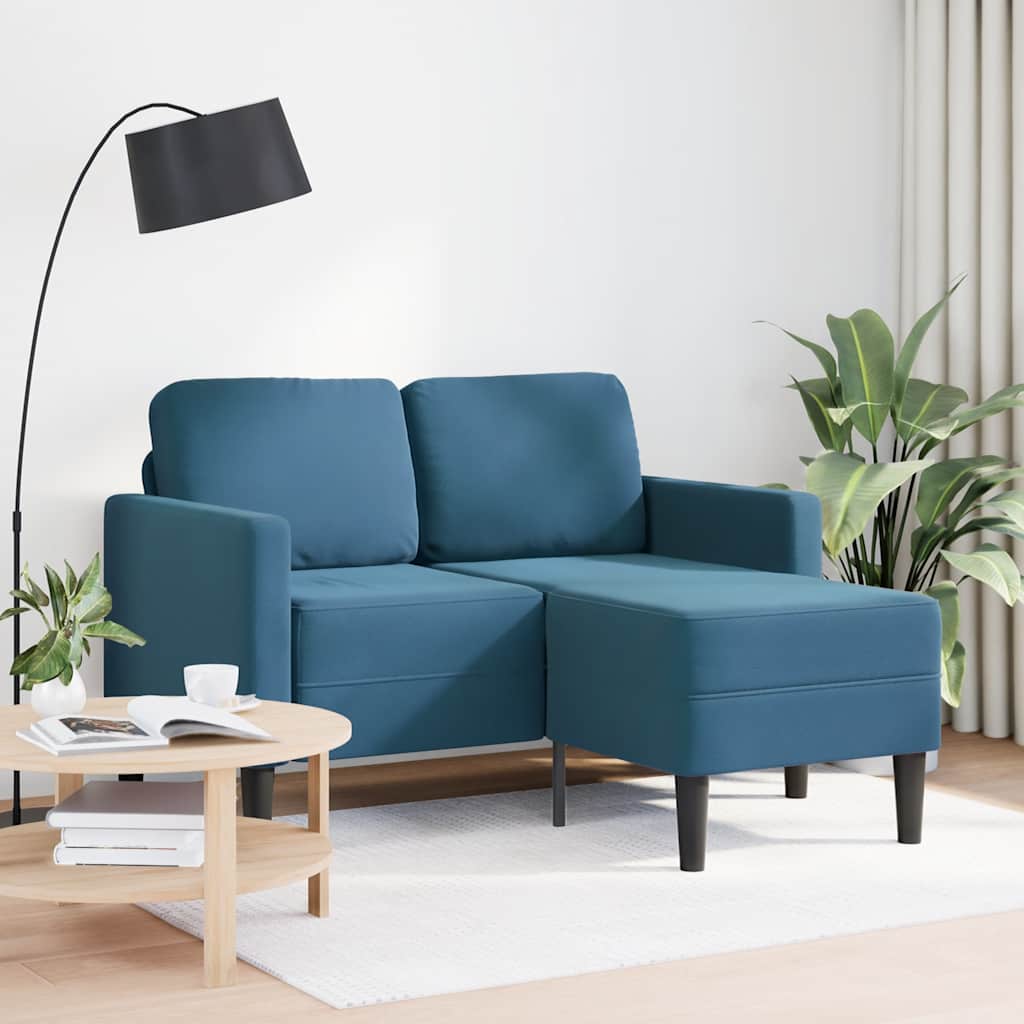 Divano 2 Posti Con Chaise Longue A L Blu 125 Cm In Velluto