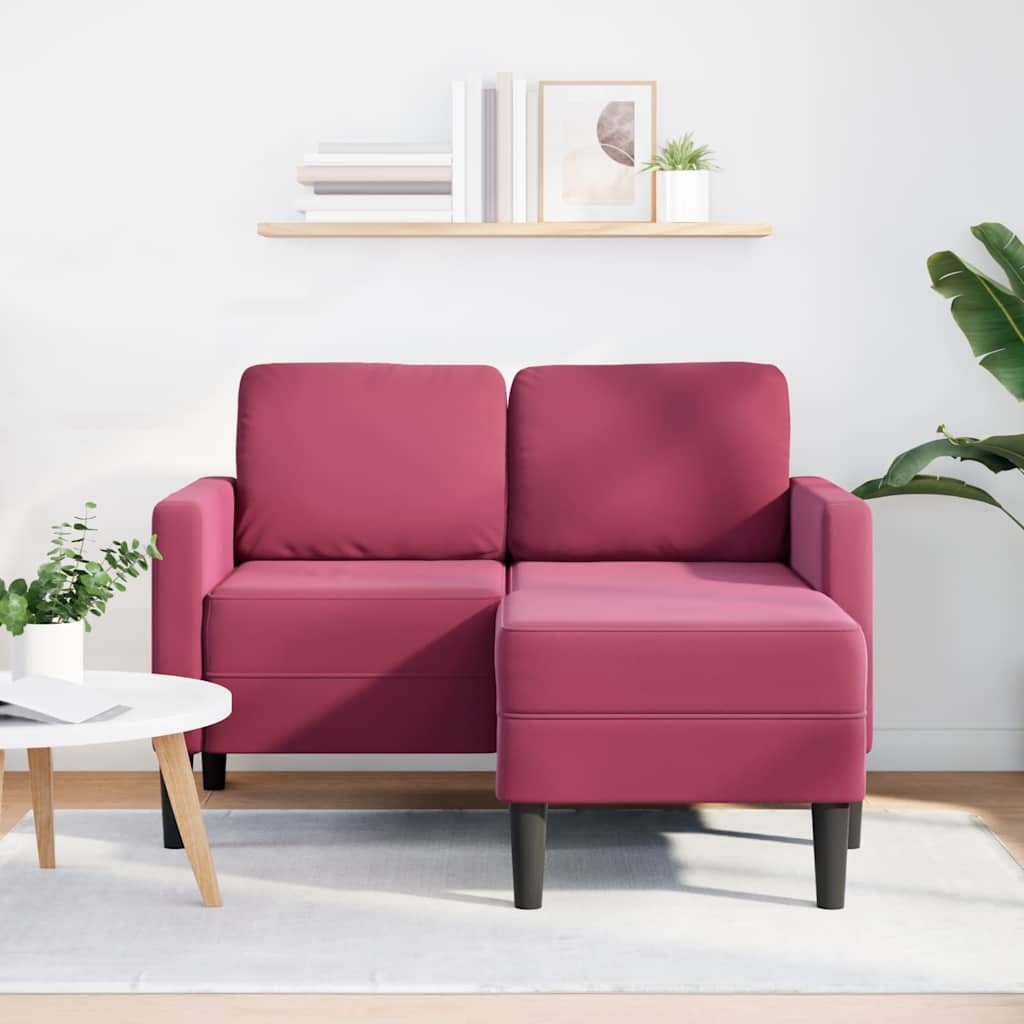 Divano 2 Posti Con Chaise Longue A L Rosso Vino 125 Cm Velluto
