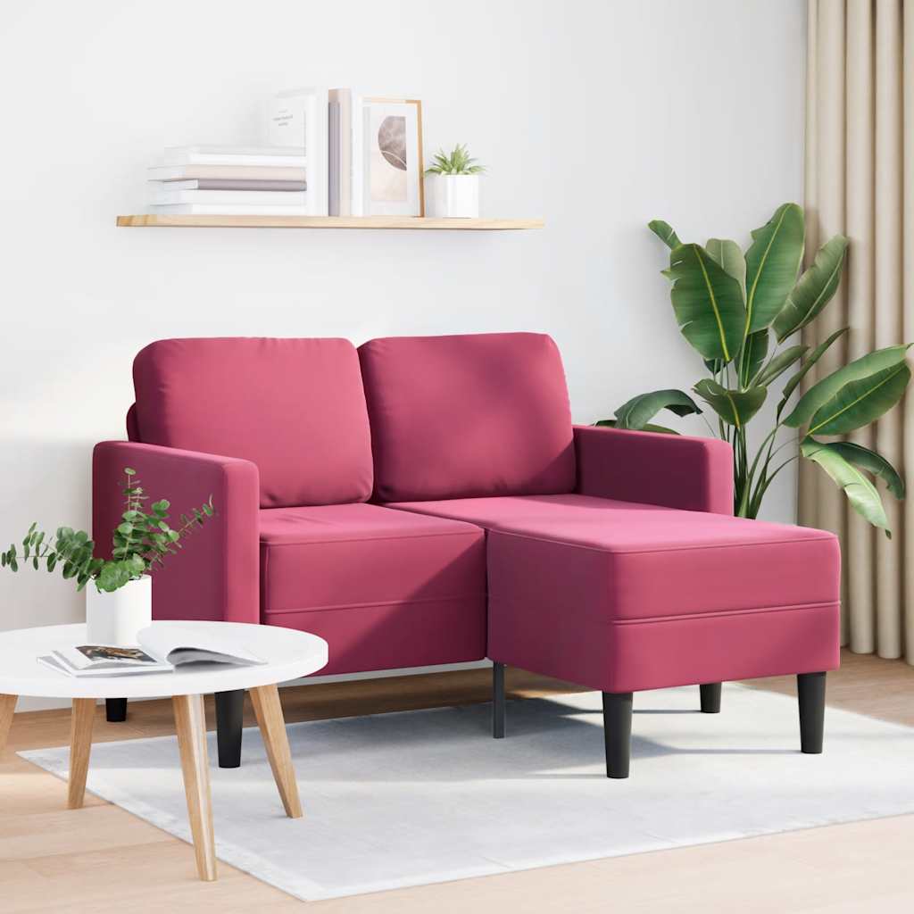 Divano 2 Posti Con Chaise Longue A L Rosso Vino 125 Cm Velluto - Image 3