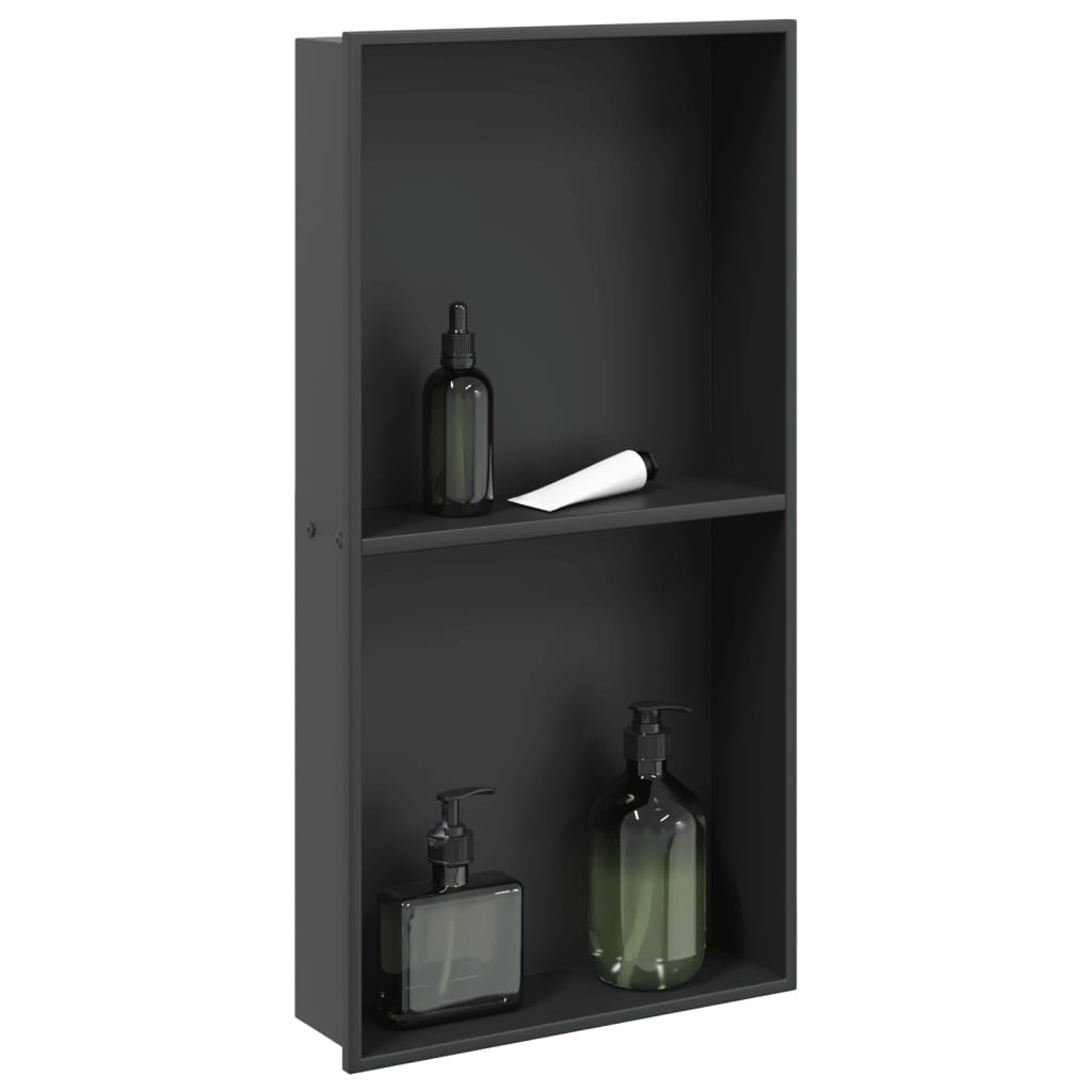 Nicchia Per Doccia Nero Opaco 32x62x9cm In Acciaio Inox