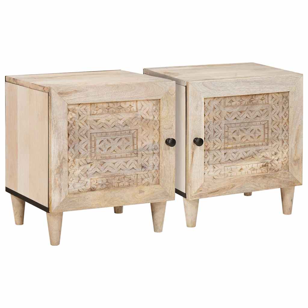 Comodino 2 Pcs Beige 40 X 33 X 46 Cm Legno Massello Di Mango