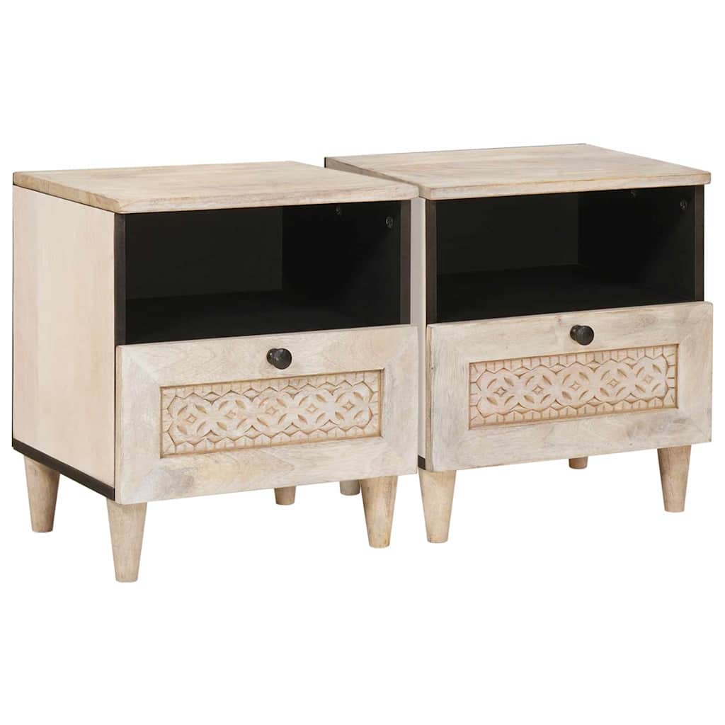 Comodino 2 Pcs Beige 40 X 33 X 46 Cm Legno Massello Di Mango