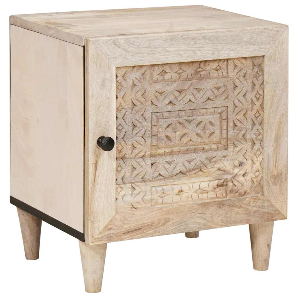 Comodino Beige 40 X 33 X 46 Cm Legno Massello Di Mango