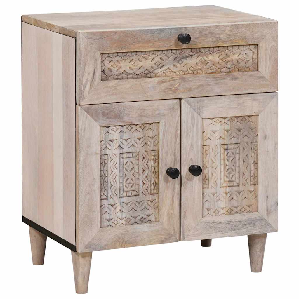 Comodino Beige 50 X 33 X 60 Cm Legno Massello Di Mango