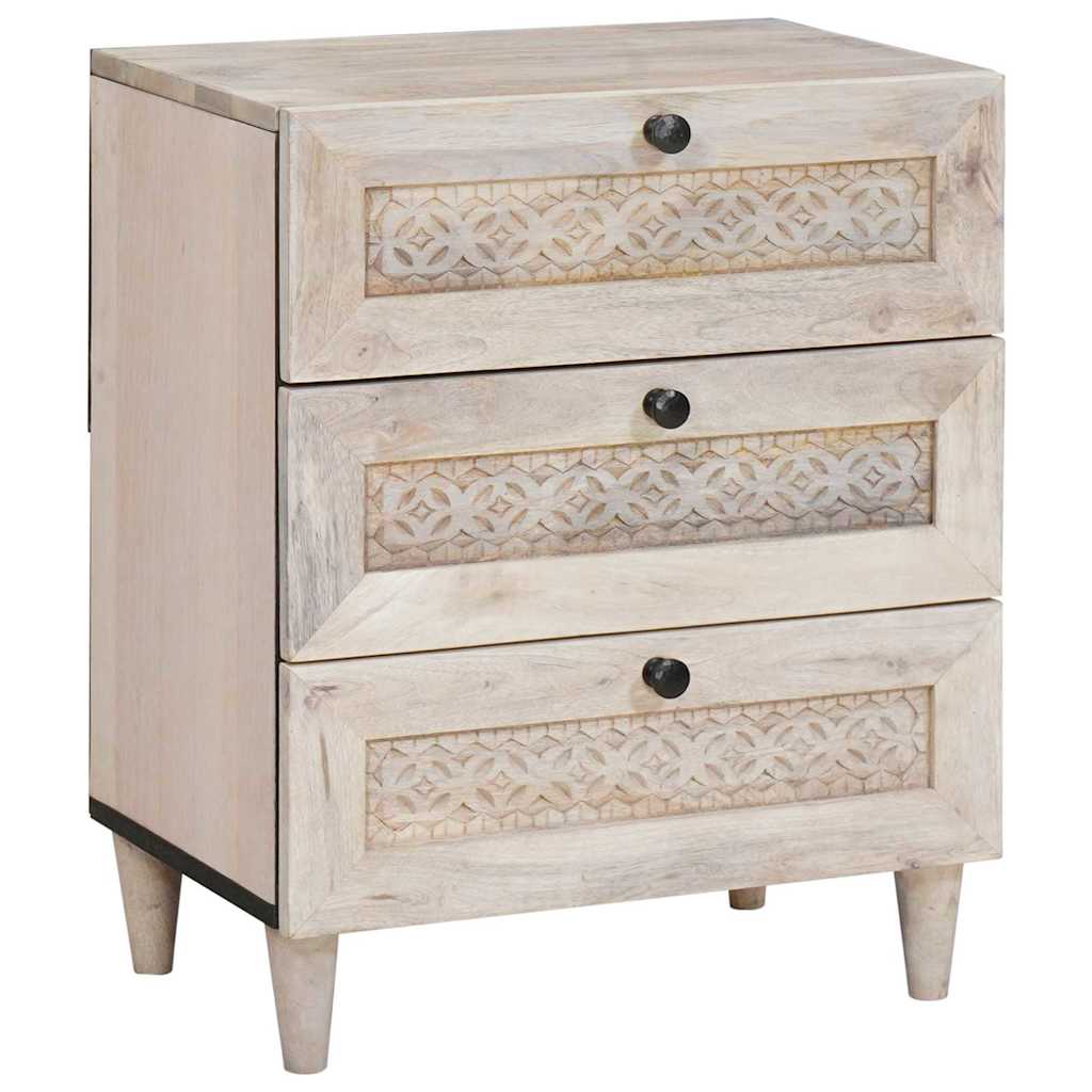 Comodino Beige 50 X 33 X 60 Cm Legno Massello Di Mango