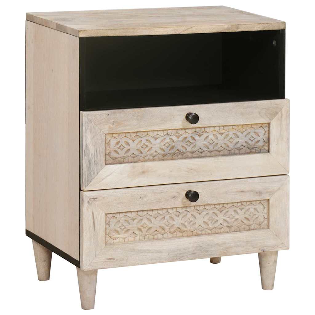 Comodino Beige 50 X 33 X 60 Cm Legno Massello Di Mango