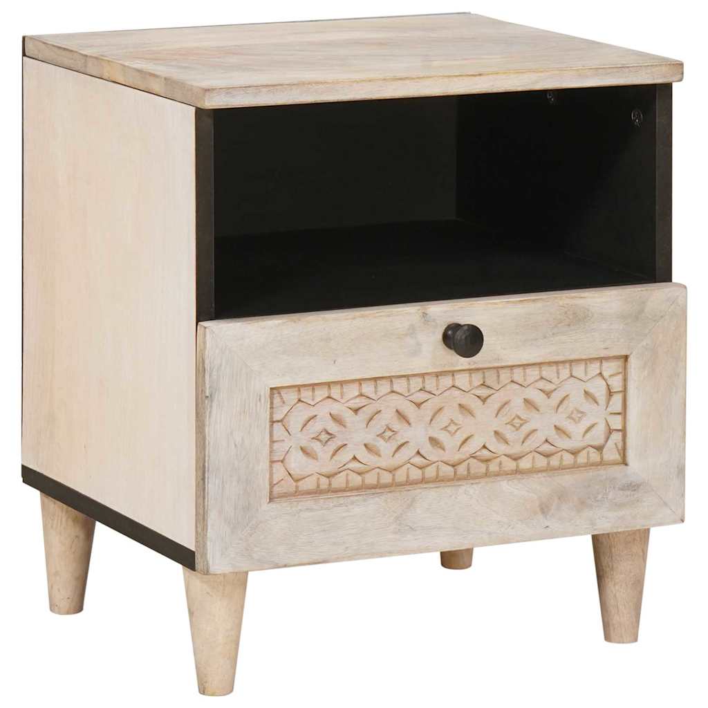 Comodino Beige 40 X 33 X 46 Cm Legno Massello Di Mango