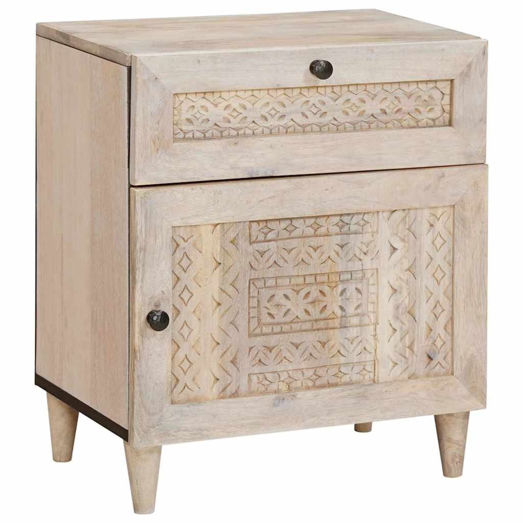 Comodino Beige 50 X 33 X 60 Cm Legno Massello Di Mango