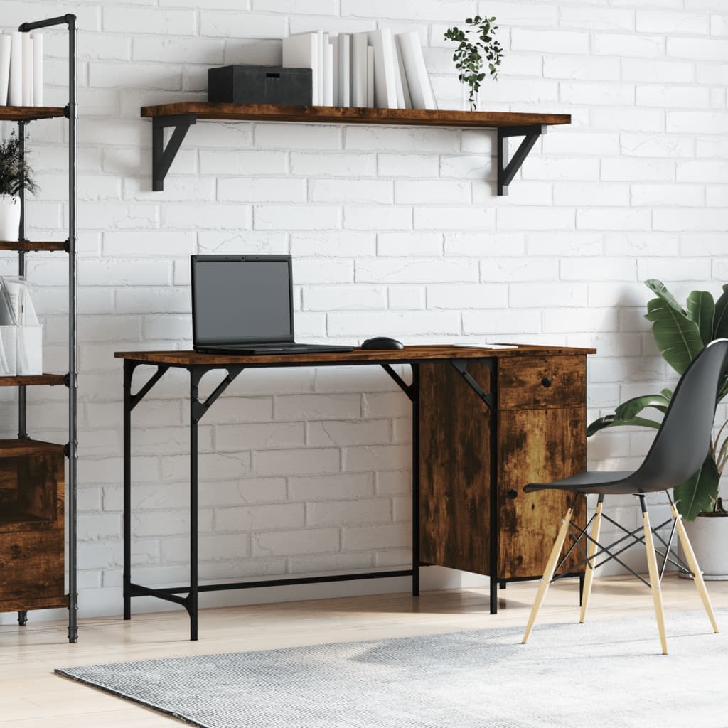 Scrivania Computer Rovere Fumo 131x48x75 Cm Legno Multistrato