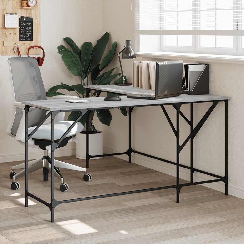 Scrivania Grigio Sonoma 149x149x75 Cm In Legno Multistrato