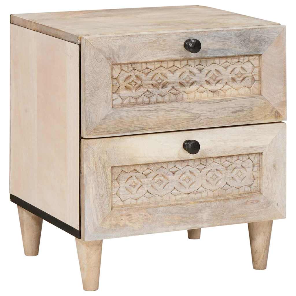 Comodino Beige 40 X 33 X 46 Cm Legno Massello Di Mango