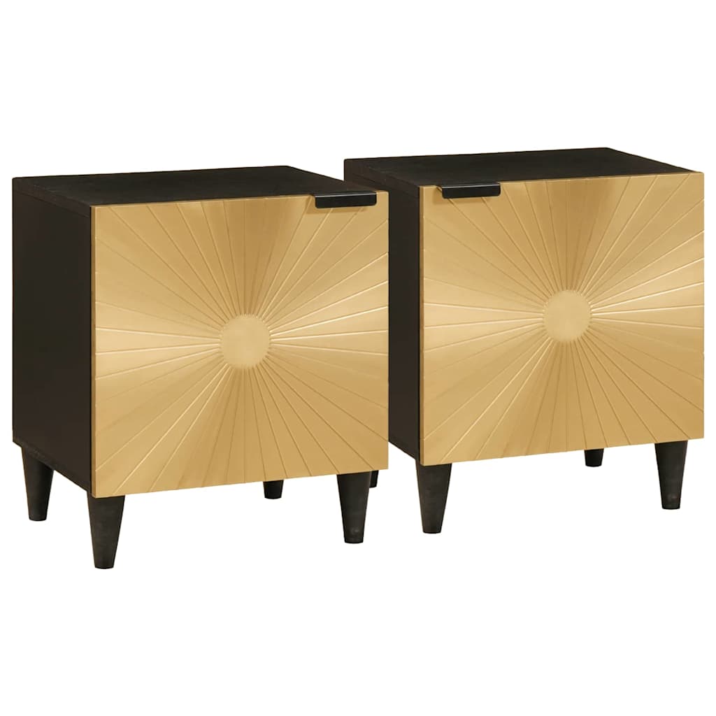 Comodino 2 Pcs Nero E Oro 40 X 33.5 X 46 cm