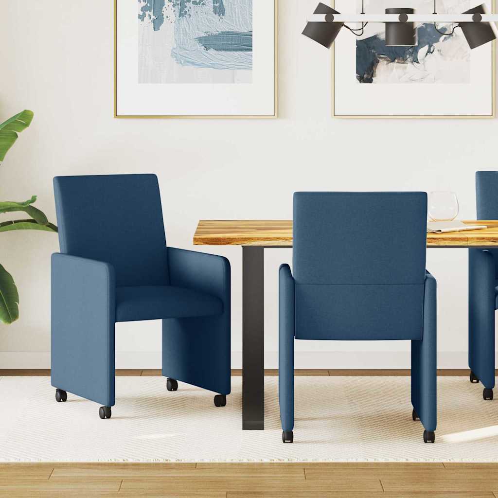 Sedie Da Pranzo Con Ruote 2 Pcs Blu 57 X 66 X 94 Cm Tessuto