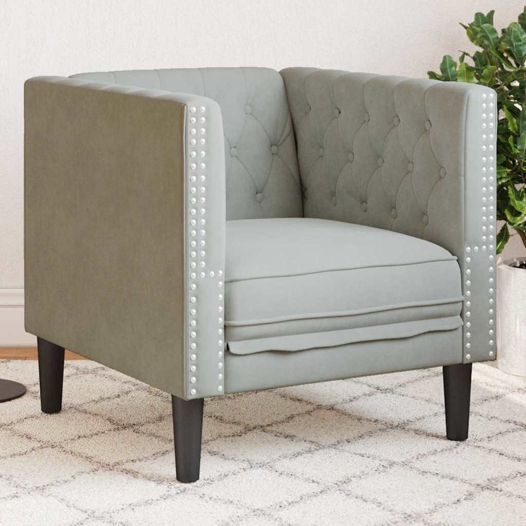Poltrona Chesterfield Grigio Chiaro 71 X 74.5 X 70.5 Cm Velluto