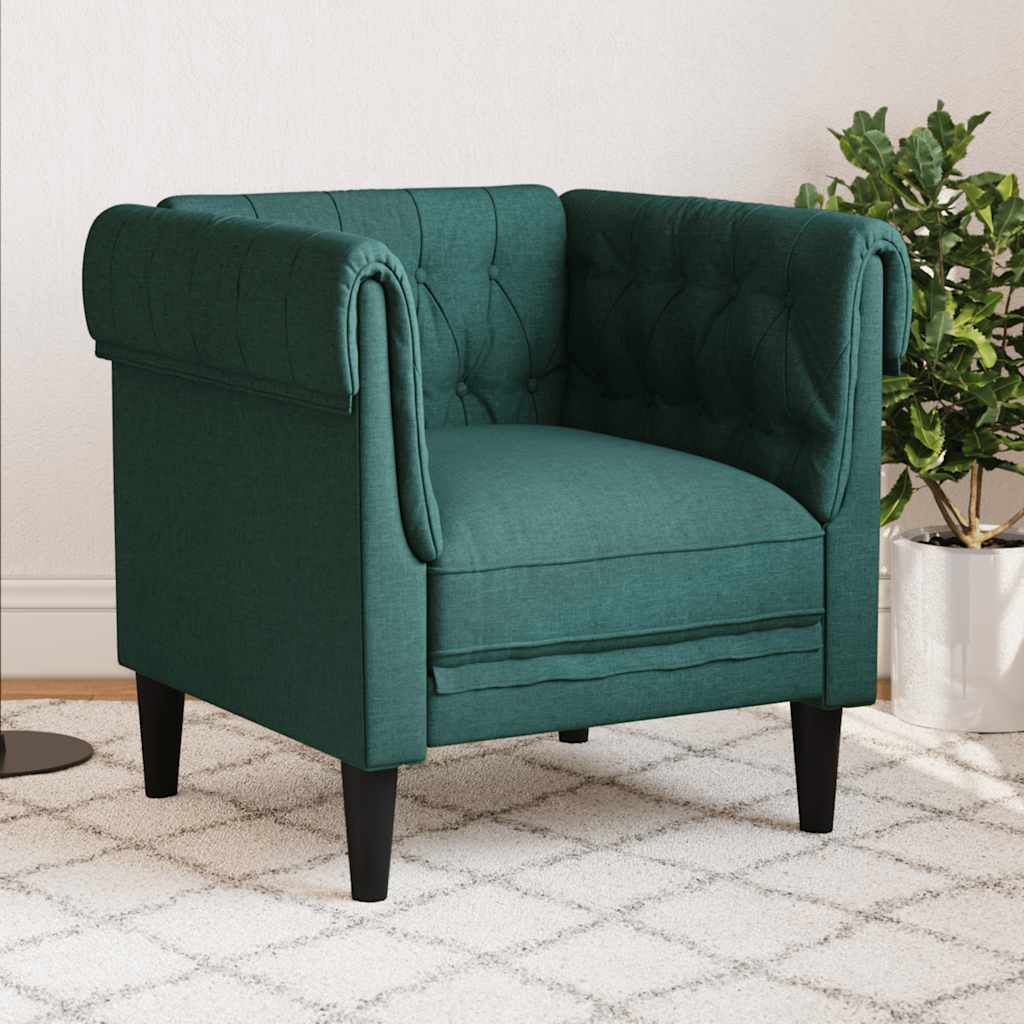 Poltrona Chesterfield Verde Scuro In Tessuto