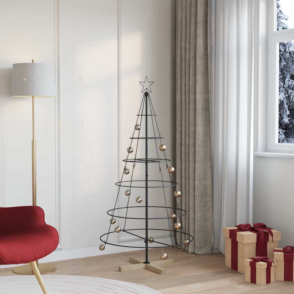 Albero A Cono Di Natale Con Supporto Nero 150 Cm Acciaio