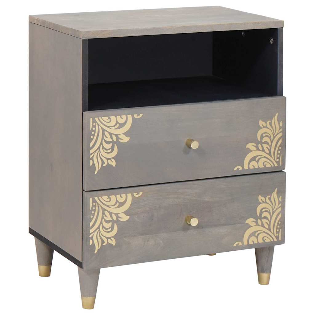 Armadio Da Notte Grigio 50 X 33 X 62 Cm Legno Di Mango Massello
