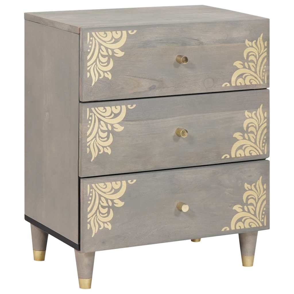 Armadio Da Notte Grigio 50 X 33 X 62 Cm Legno Di Mango Massello