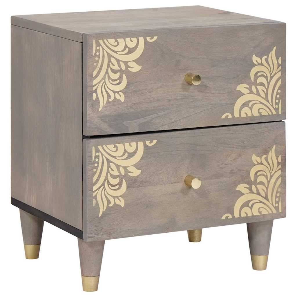 Armadio Da Notte Grigio 40 X 33 X 46 Cm Legno Di Mango Massello
