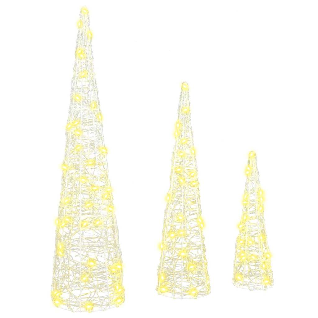 Albero Di Natale 3 Pcs Bianco Caldo 20 X 20 X 80 Cm Acrilico