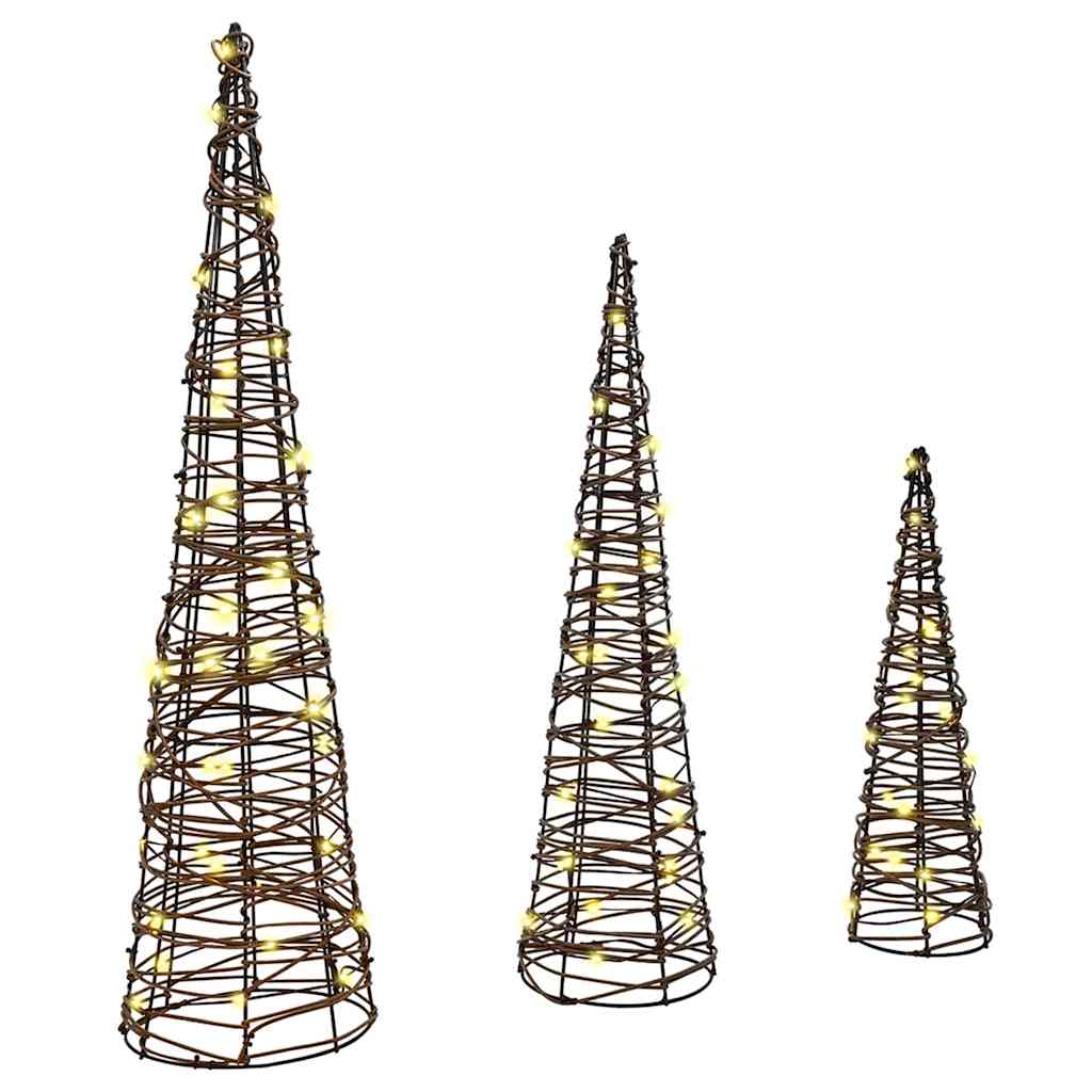 Albero Di Natale 3 Pcs Bianco Caldo 20 X 20 X 80 Cm Rattan