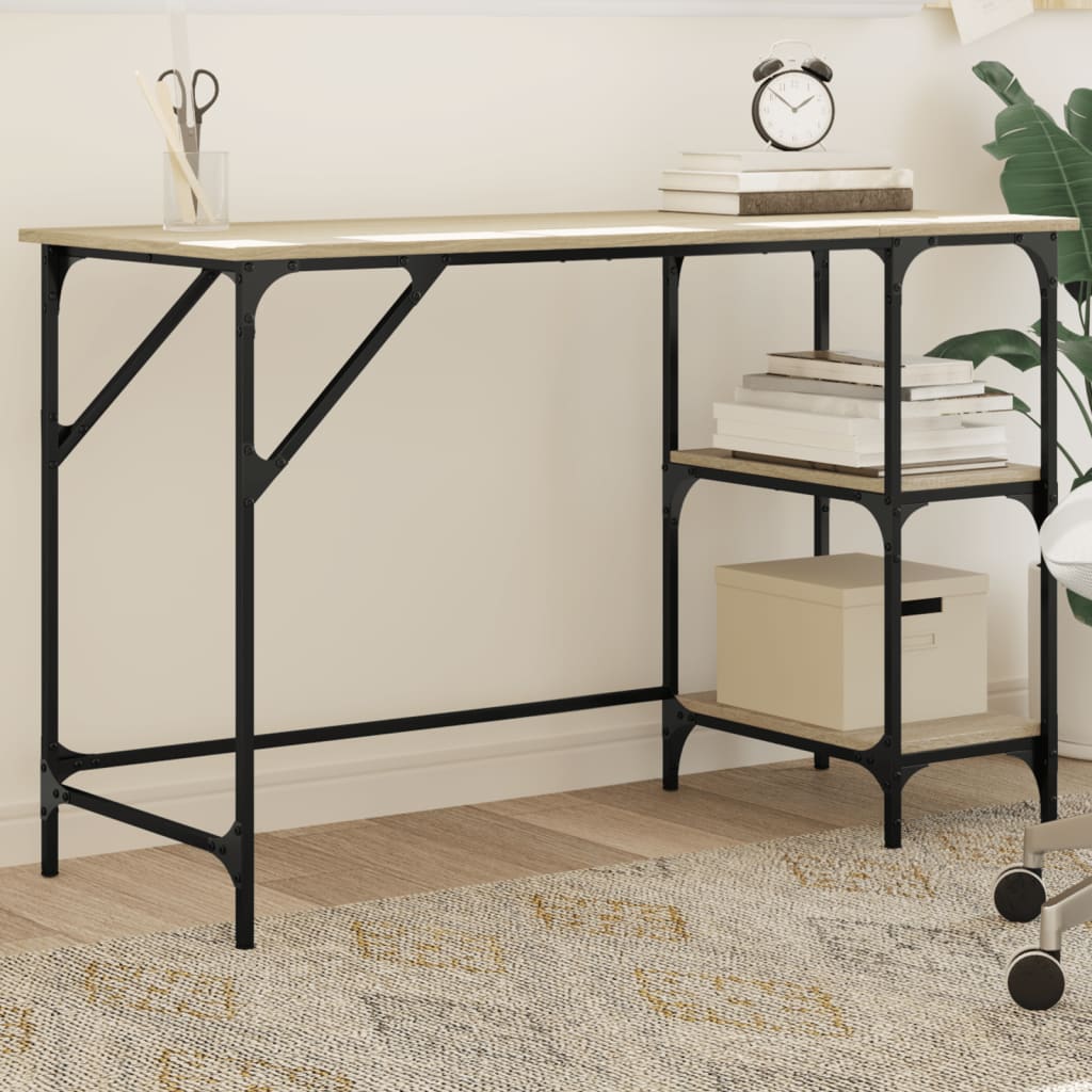 Scrivania Rovere Sonoma 120x50x75cm Metallo E Legno Multistrato