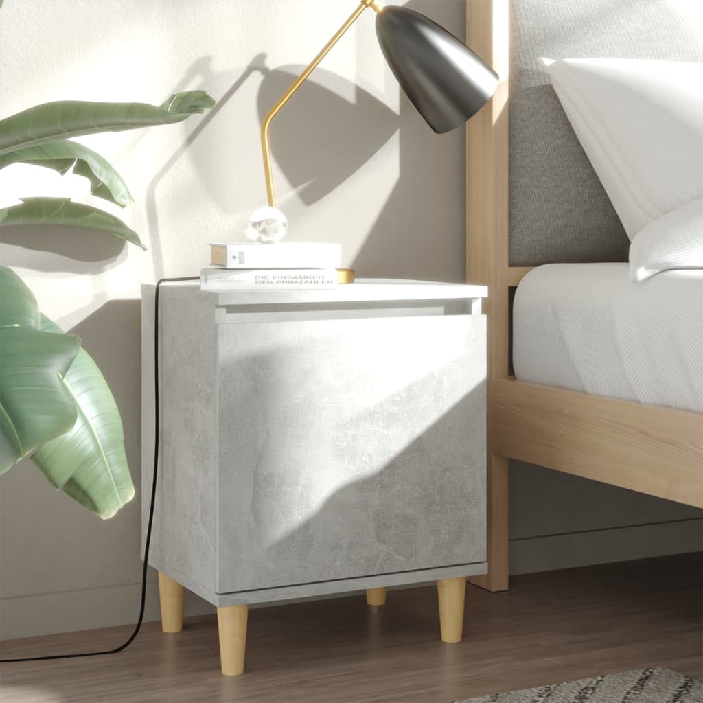 Comodini Gambe In Legno Massello 2pz Grigio Cemento 40x30x50 cm