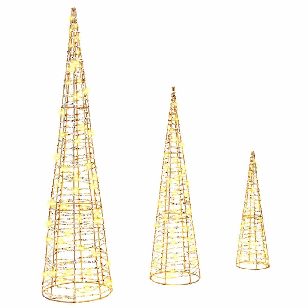 Albero Di Natale 3 Pcs Bianco Caldo 20 X 20 X 80 Cm Pet