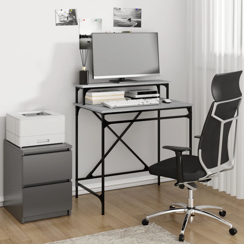 Scrivania Grigio Sonoma 80x50x90 Cm Legno Multistrato E Ferro