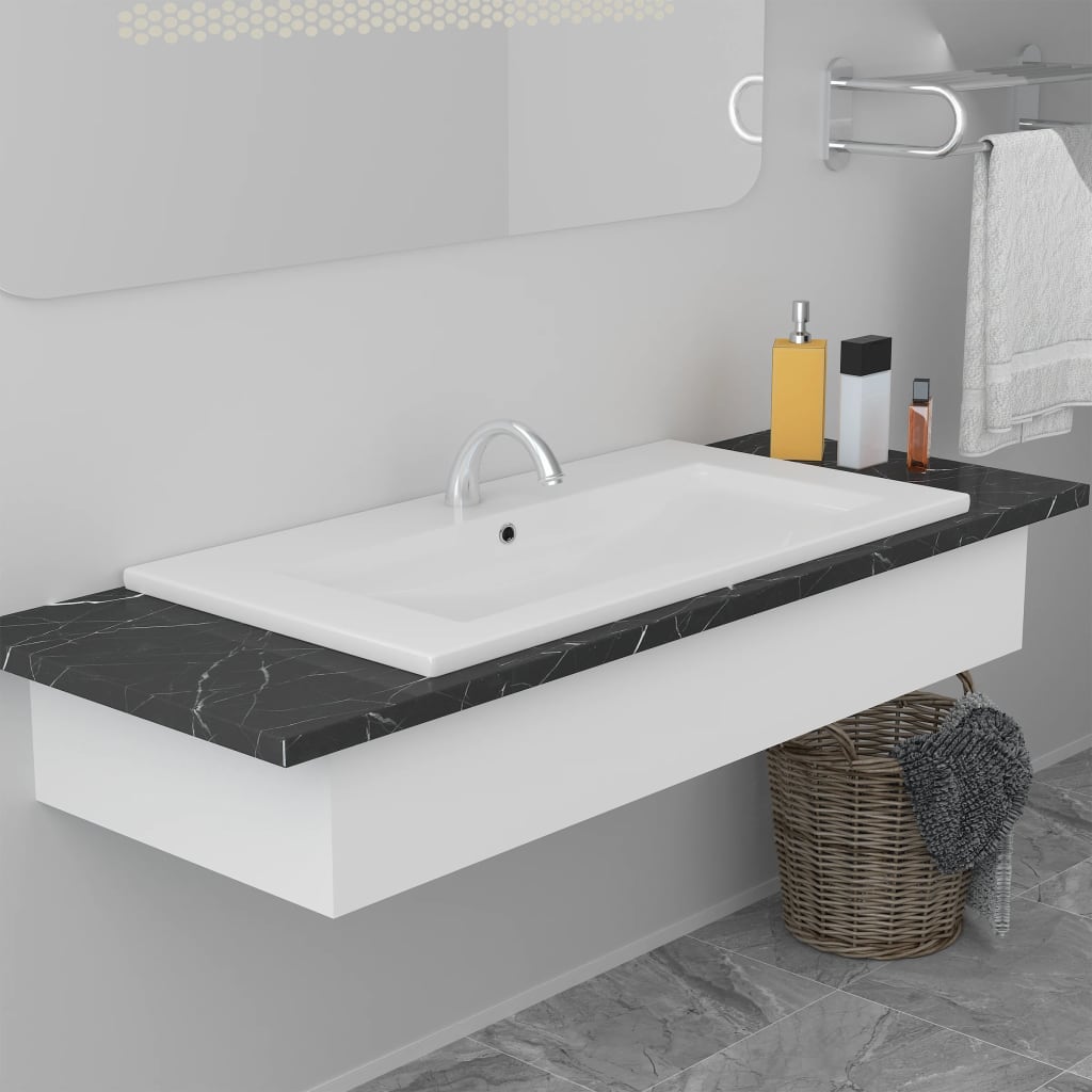 Lavabo Da Incasso 91x39,5x18,5 Cm In Ceramica Bianco