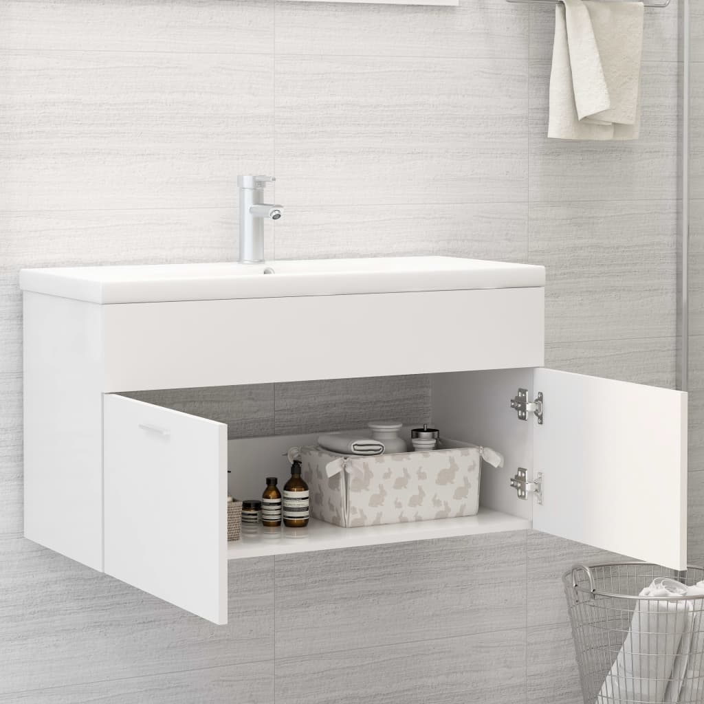 Mobile Da Bagno Con Lavabo Integrato Bianco In Truciolato - Image 3