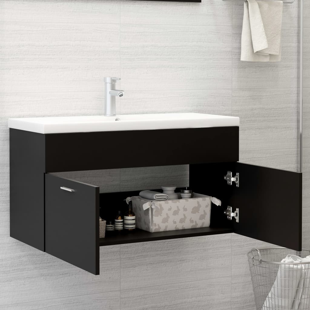 Mobile Da Bagno Con Lavabo Integrato Nero In Truciolato - Image 3