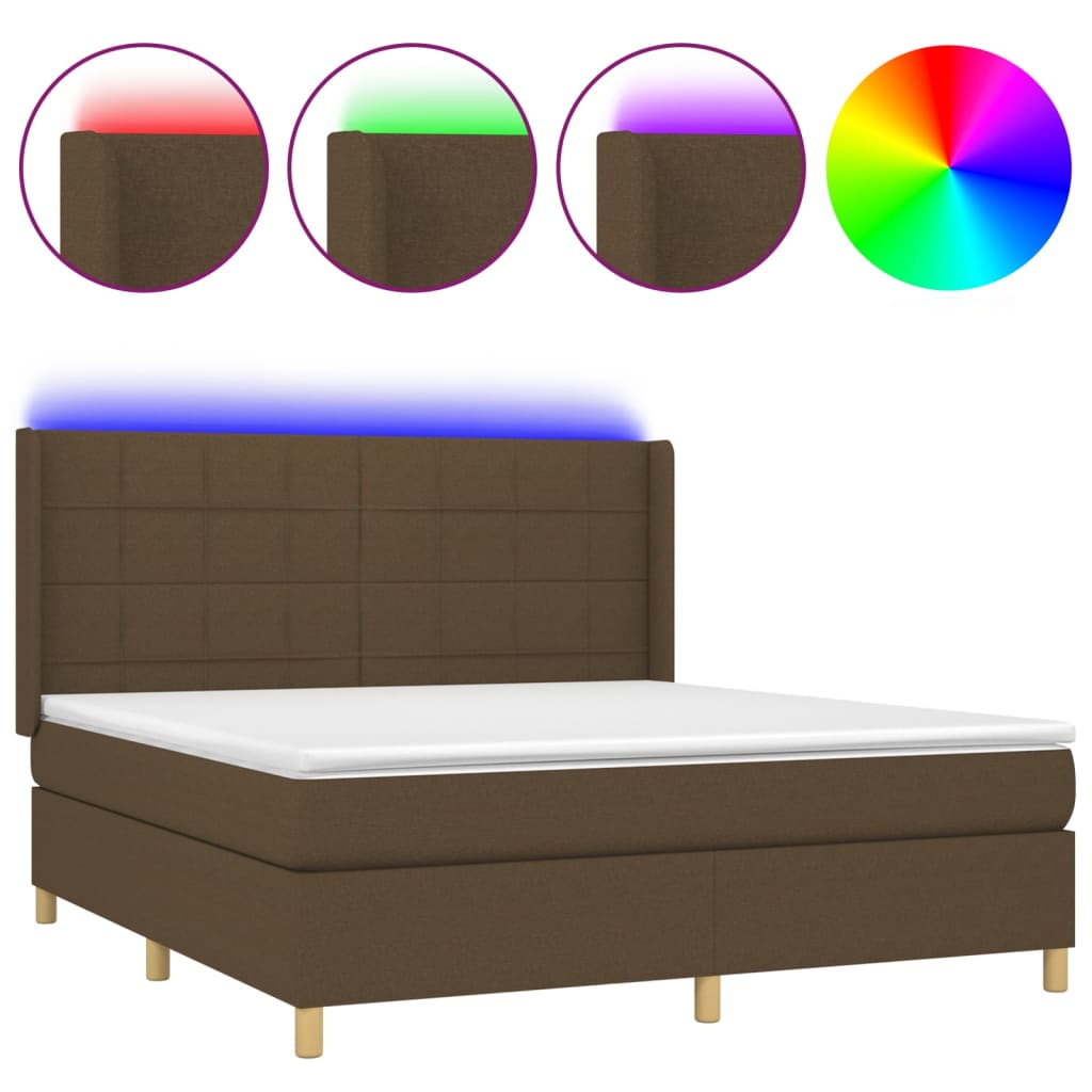 Letto A Molle Materasso E Led Marrone Scuro 160x200 Cm Tessuto - Image 2