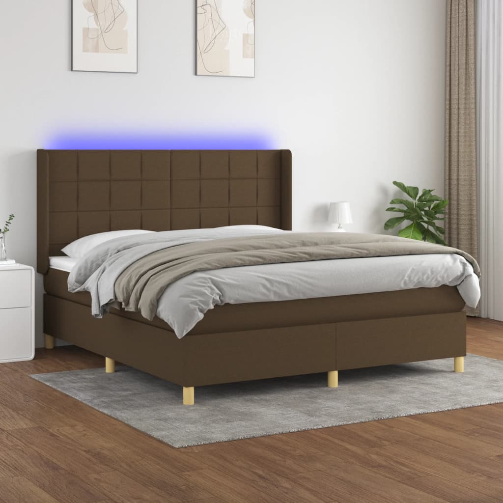 Letto A Molle Materasso E Led Marrone Scuro 160x200 Cm Tessuto