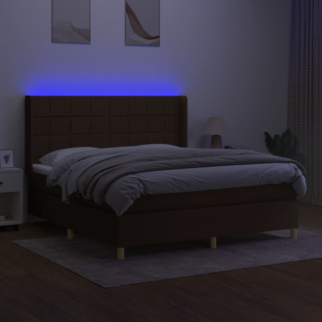 Letto A Molle Materasso E Led Marrone Scuro 160x200 Cm Tessuto - Image 3