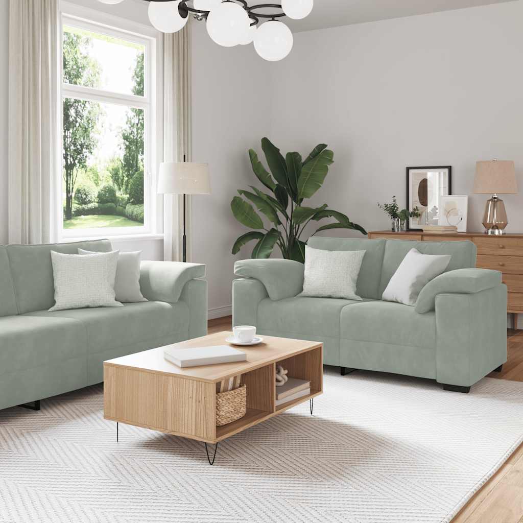 Set Di Divani 3 Pz Con Cuscini Grigio Chiaro In Velluto