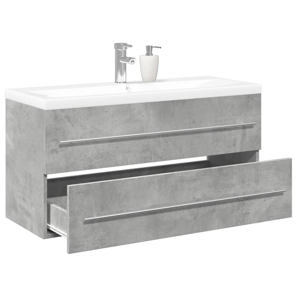 Set Mobili Da Bagno 2 Pz Grigio Cemento In Legno Multistrato