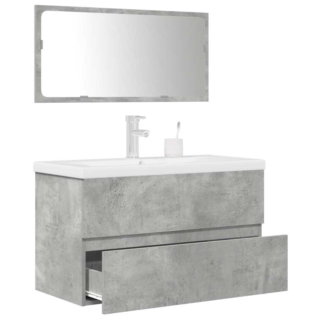 Set Mobili Da Bagno 3 Pz Grigio Cemento In Legno Multistrato