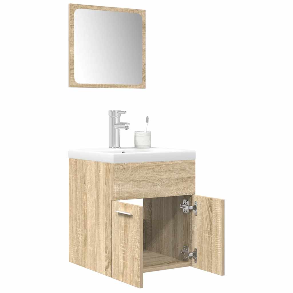 Set Mobili Da Bagno 3 Pz Rovere Sonoma In Legno Multistrato