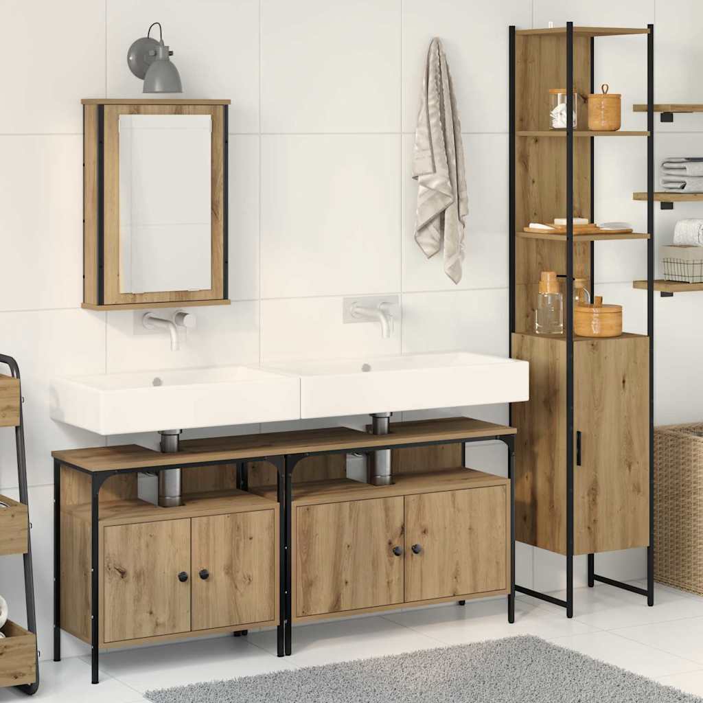 Set Di Mobili Per Il Bagno Con Porta 4 Pcs Rovere Artigianale
