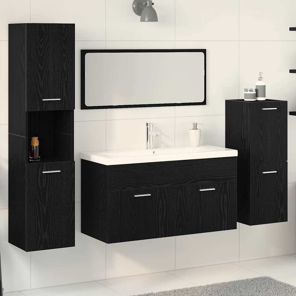 Set Di Mobili Per Il Bagno 4 Pcs Rovere Nero Legno Multistrato