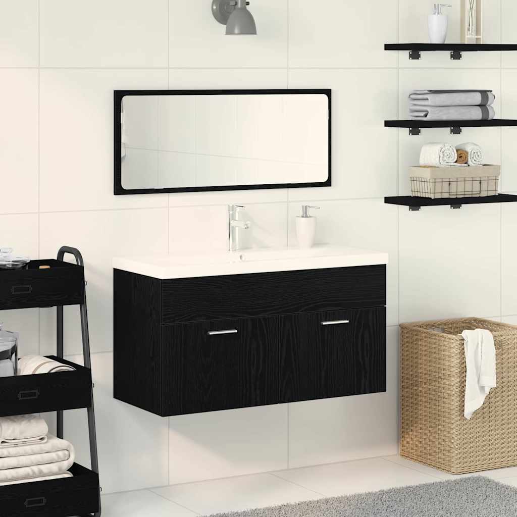 Set Di Mobili Per Il Bagno 3 Pcs Rovere Nero Legno Multistrato