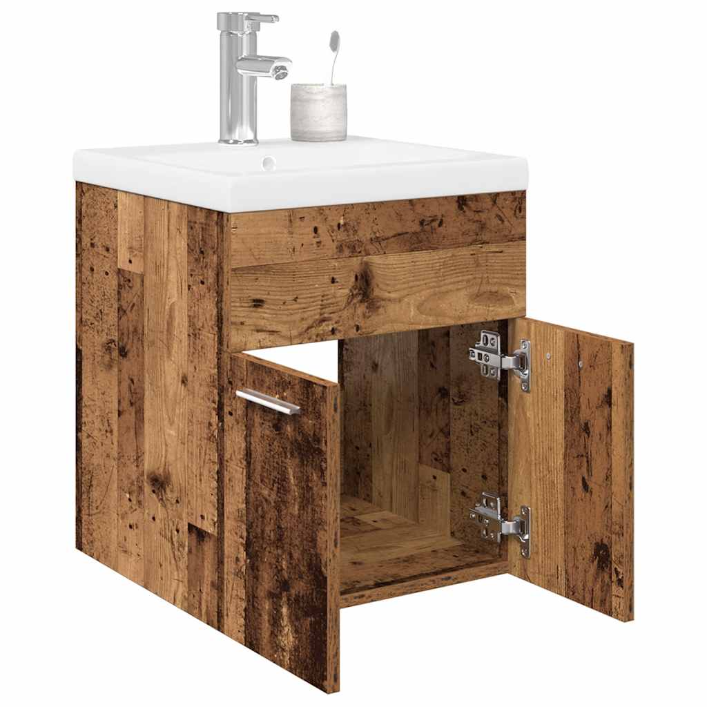 Mobile Da Bagno Con Lavabo Integrato E Rubinetto Legno Antico
