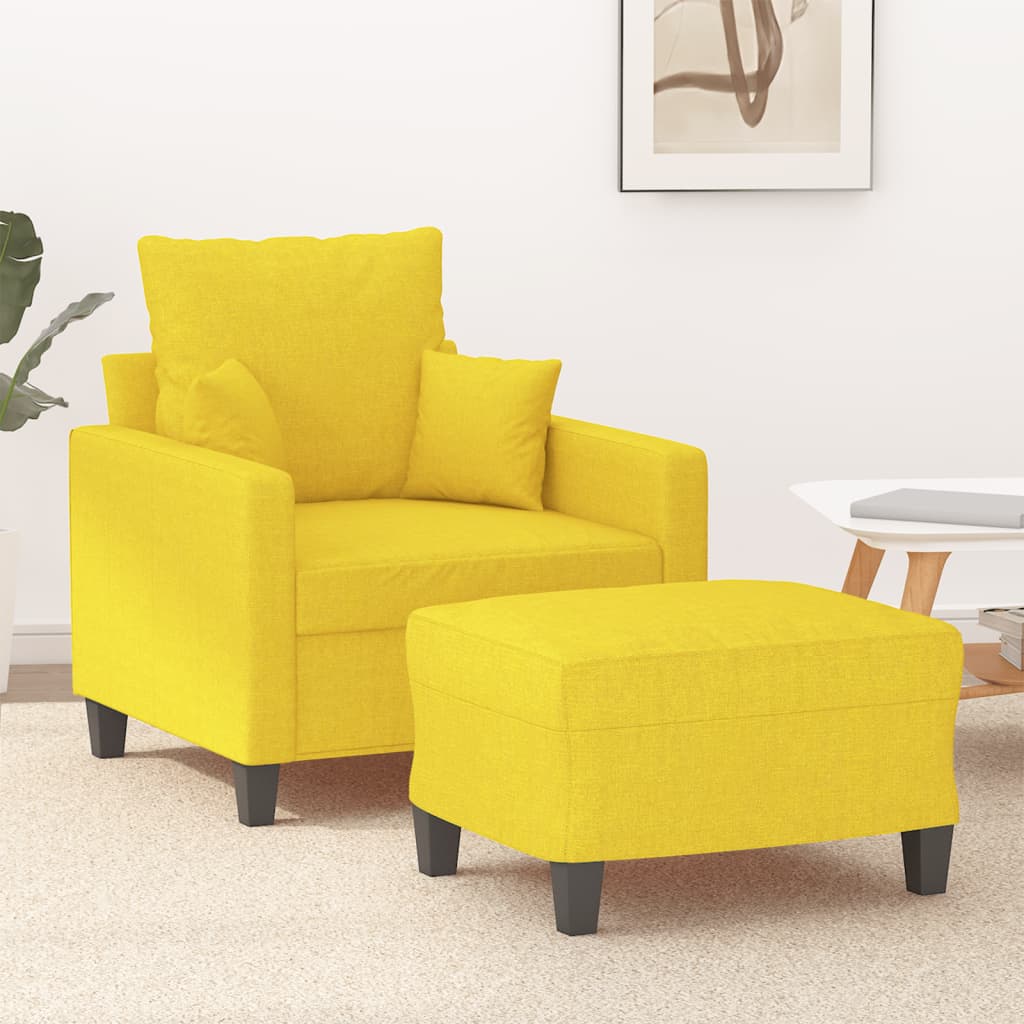 Poltrona Con Poggiapiedi Giallo Chiaro 60 Cm In Tessuto