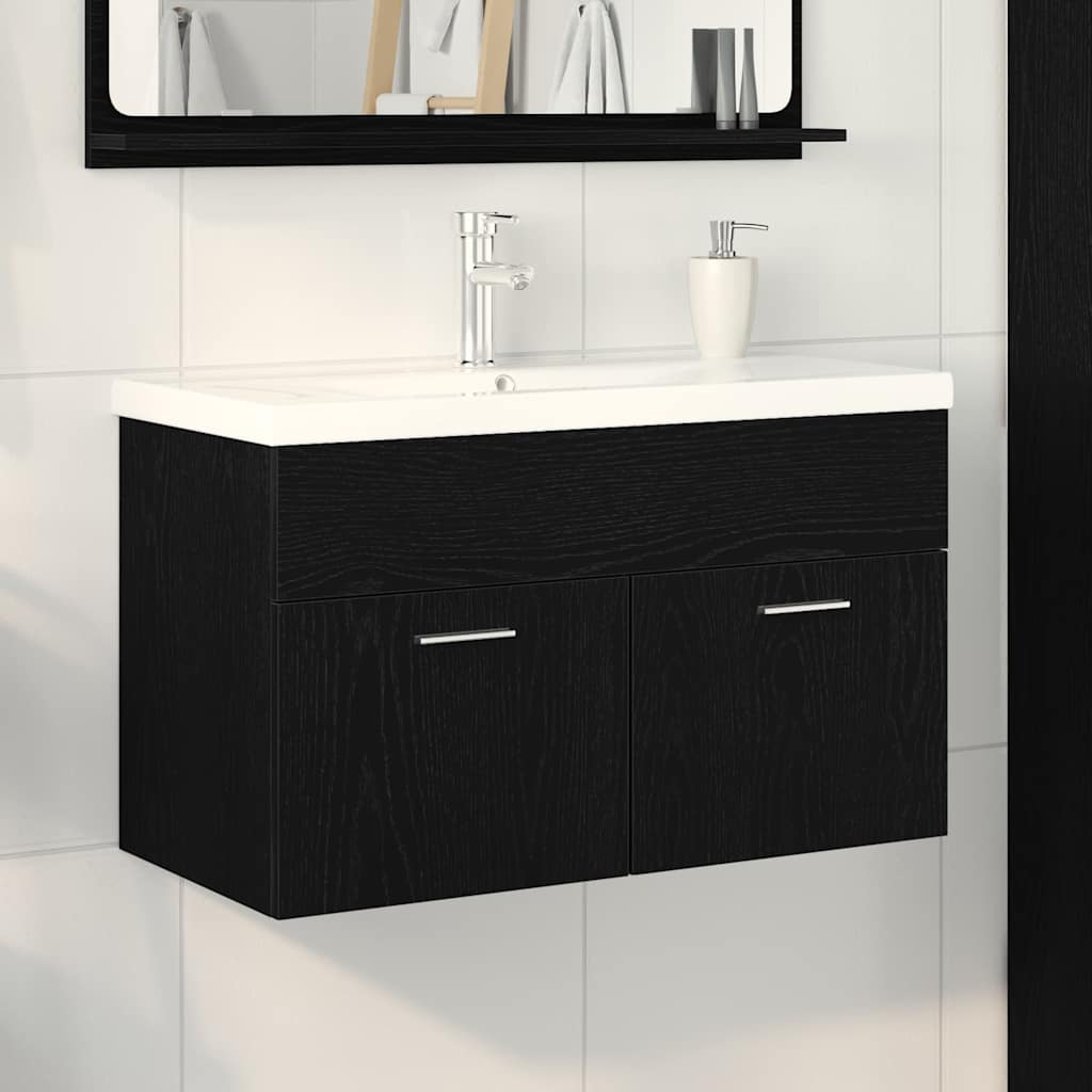 Mobile Da Bagno Rovere Nero 80 X 38,5 X 46 Cm Legno Multistrato