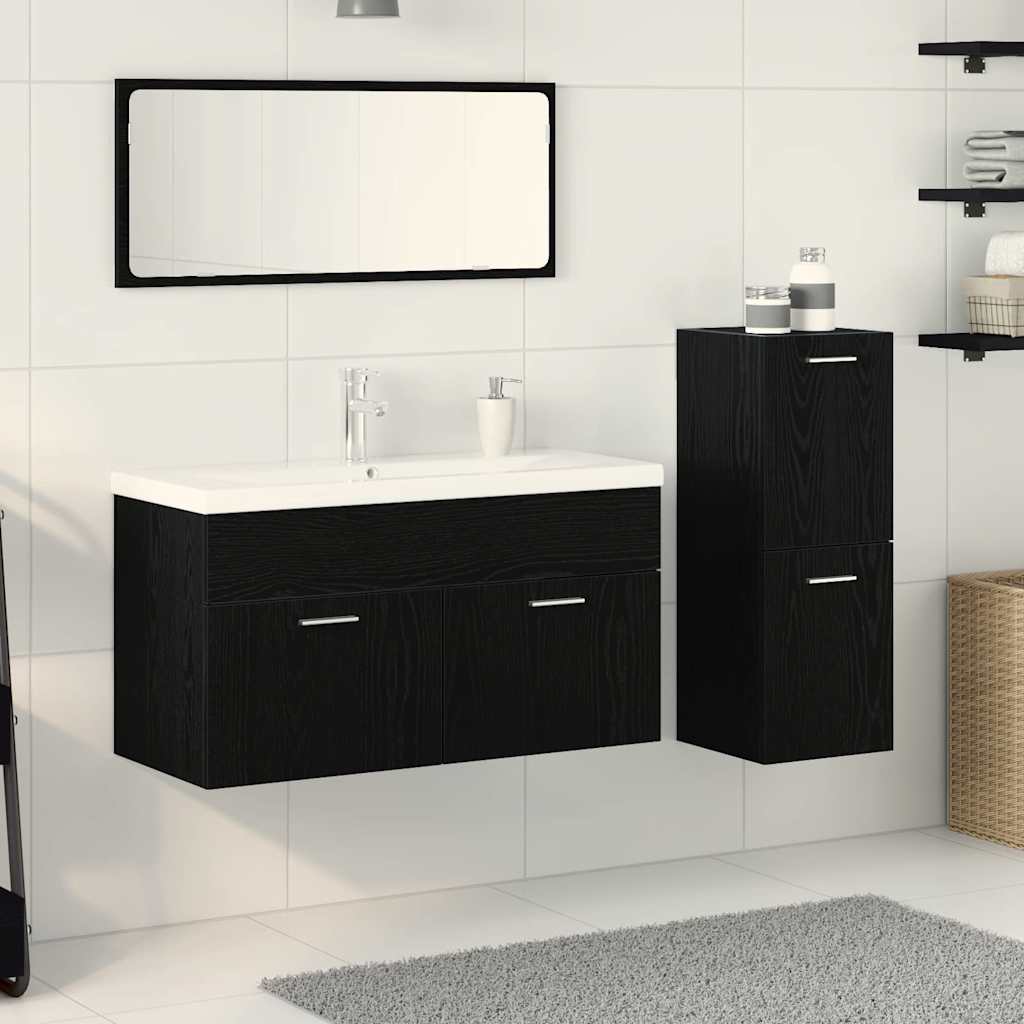 Set Di Mobili Per Il Bagno 4 Pcs Rovere Nero Legno Multistrato