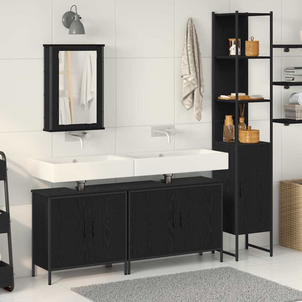 Set Di Mobili Per Il Bagno 4 Pcs Nero Legno Multistrato
